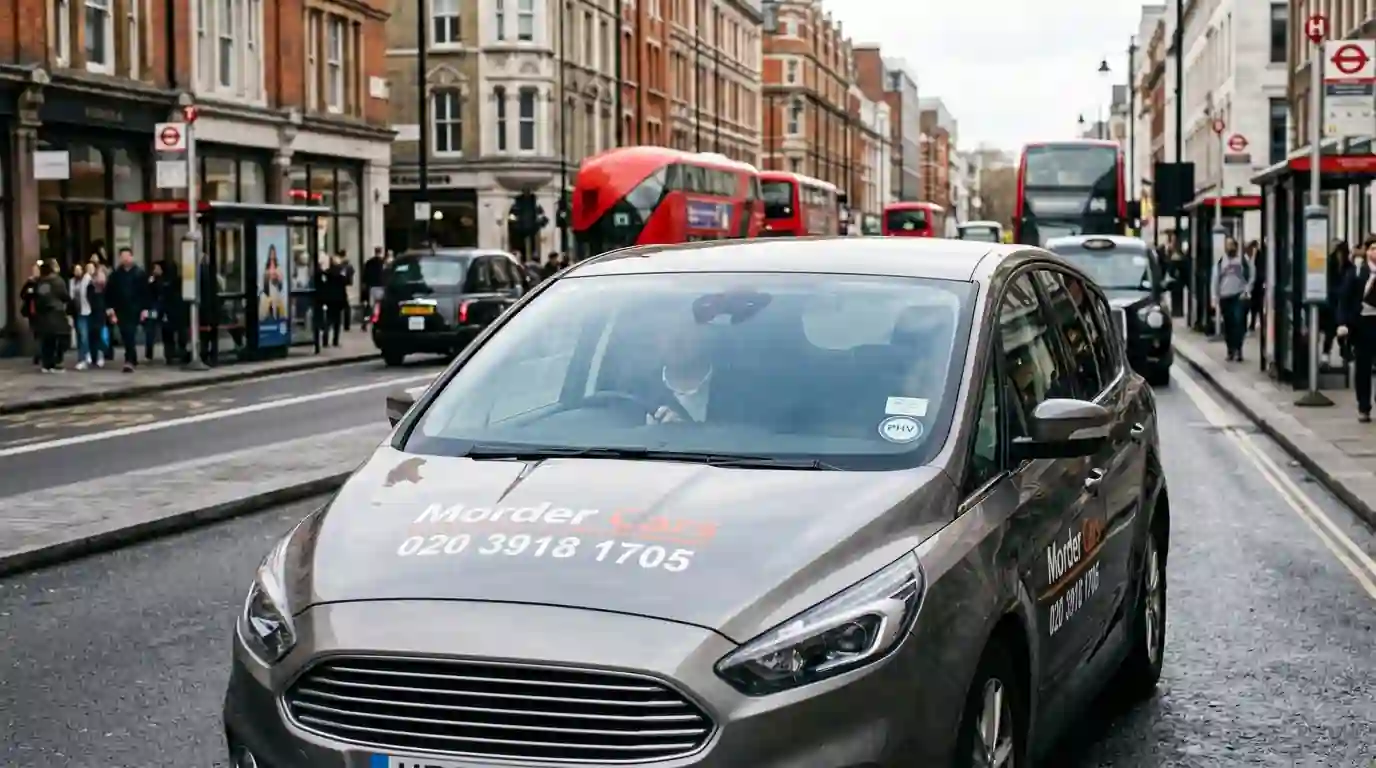 Morden Cars minicab on the road to a London airport